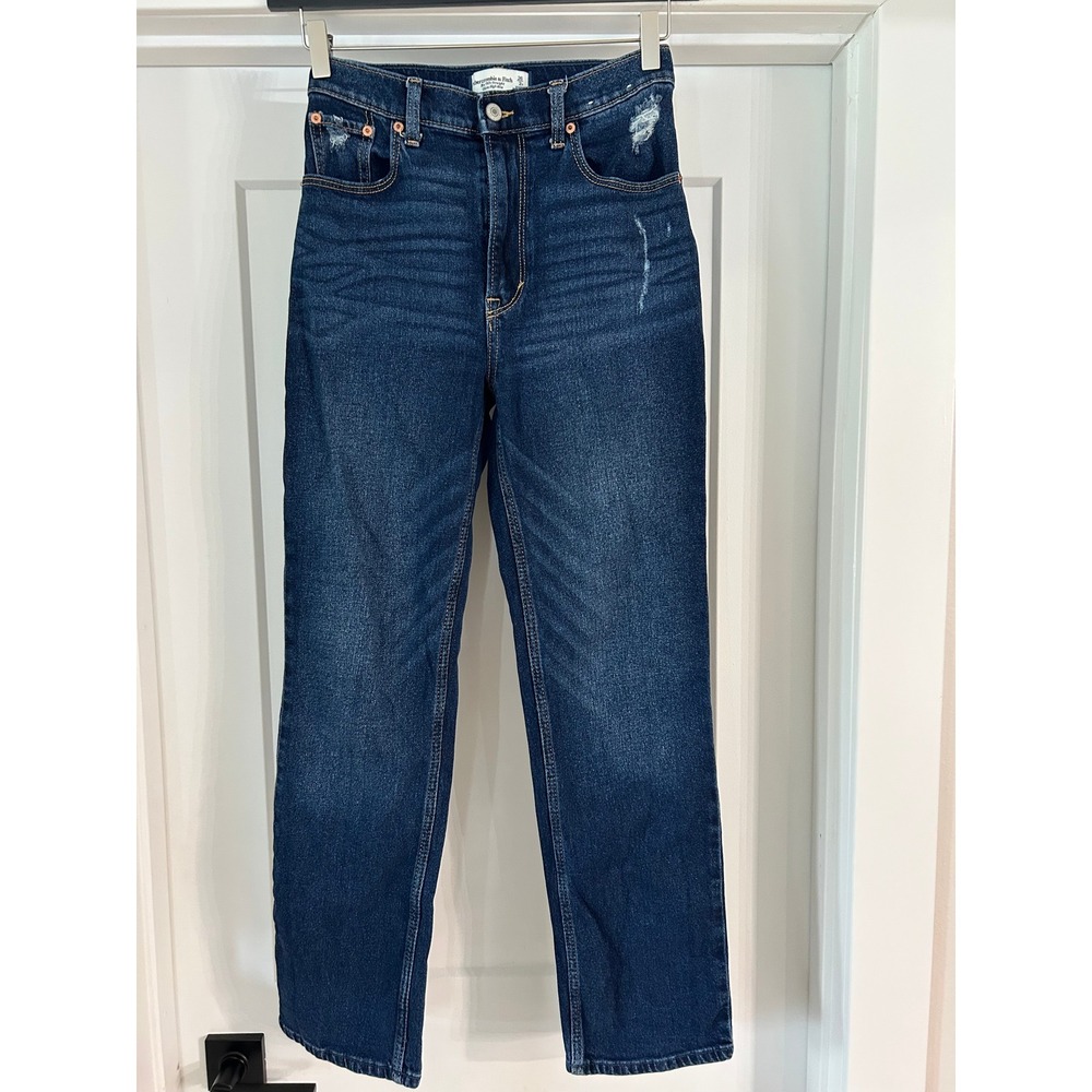 Abercrombie & Fitch‎ 90s Straight Ultra High Rise Distressed Jeans 26 2R Dark